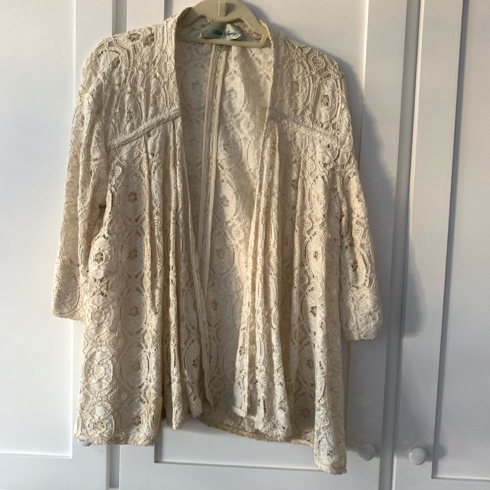 Cream lace over shirt from Anthropologie